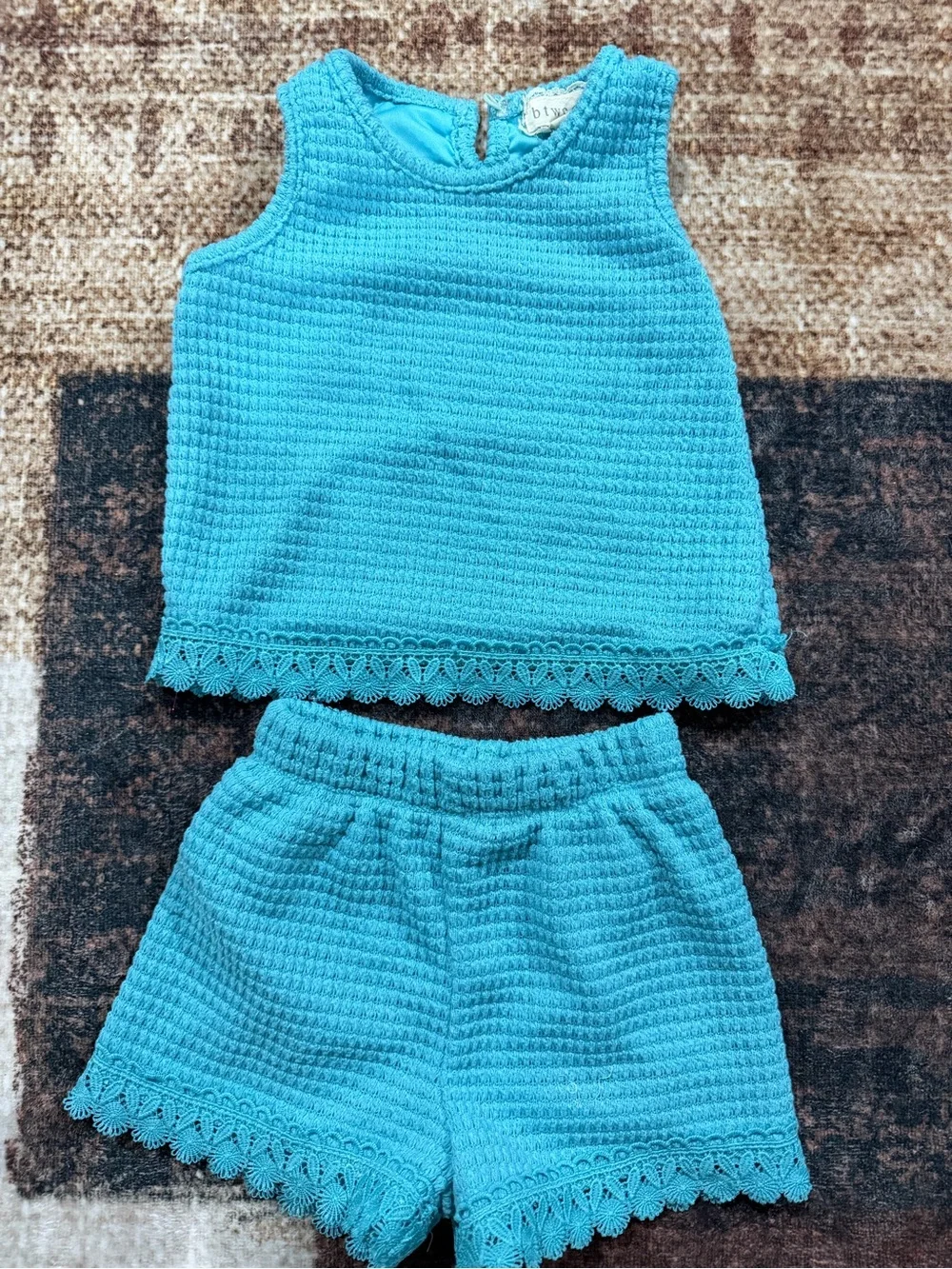 btween Bright Turquoise Crochet-Trim Tank Top & Shorts Set